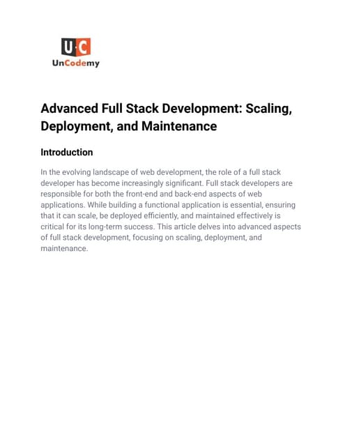 Advanced Full Stack Development: Scaling, Deployment, and Maintenance