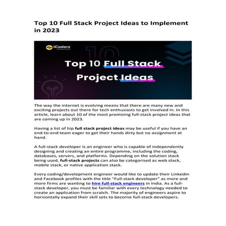 Top 10 Full Stack Project Ideas to Implement in 2023