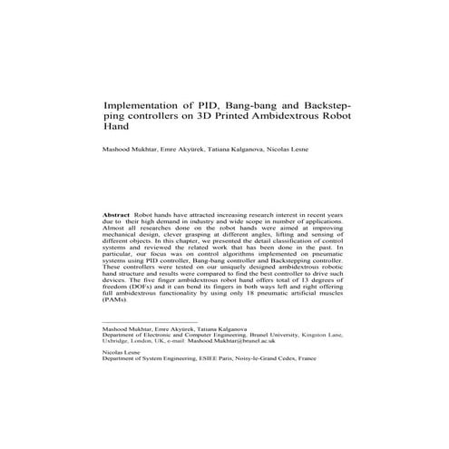 Implementation of PID, Bang–Bang and Backstepping Controllers on 3D Printed A...