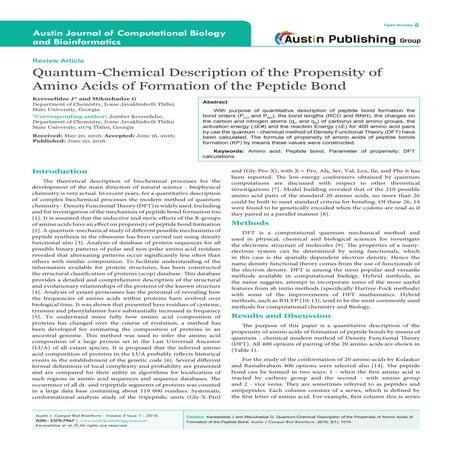Austin Journal of Computational Biology and Bioinformatics