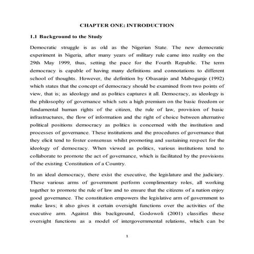 OVERSIGHT FUNCTIONS OF NIGERIA'S NATIONAL ASSEMBLY; 2011 - 2015 