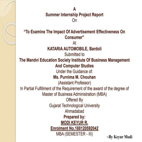 "To Examine the Impact of Advertisement Effectiveness On Consumer"