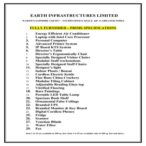Fully furnished offices specifications | PDF
