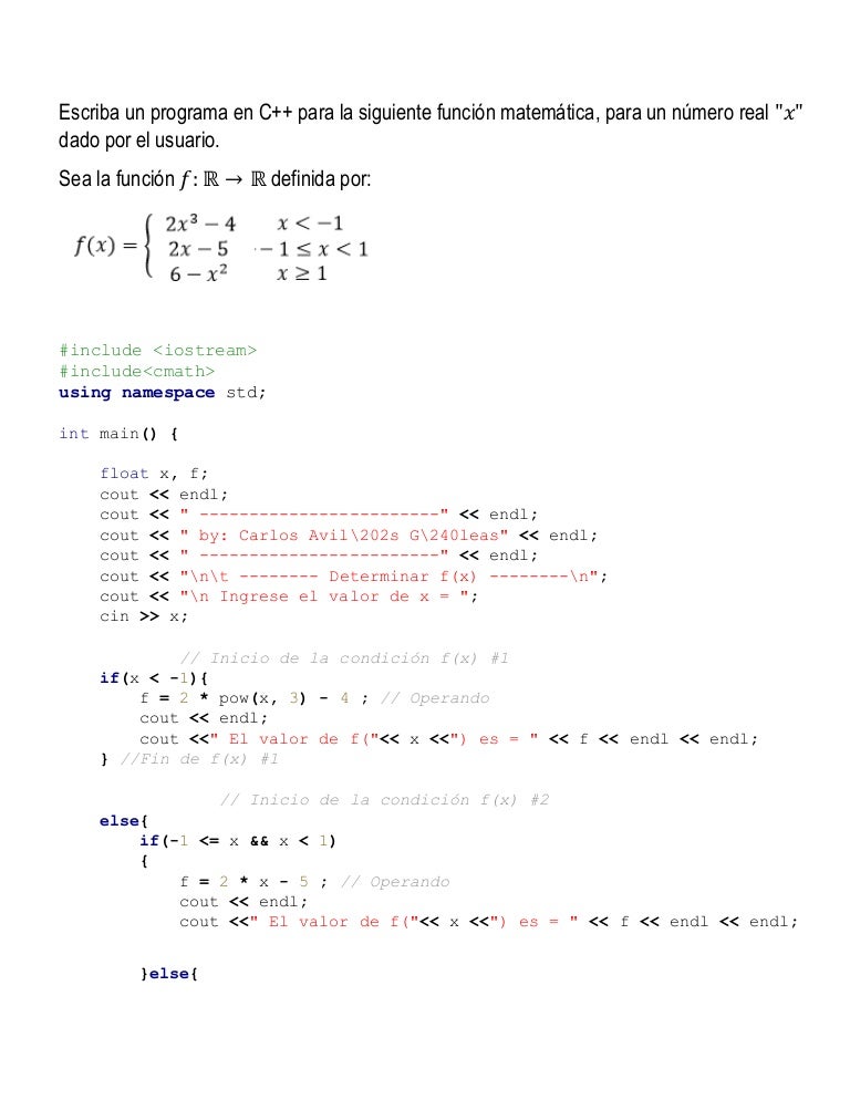 Programar Funcion F X En C