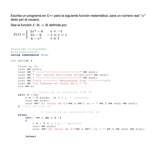 Programar Función f(x) en C++
