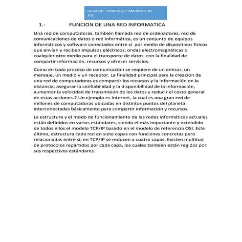Funcion de una red informatica