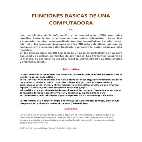 Funciones basicas de una computadora
