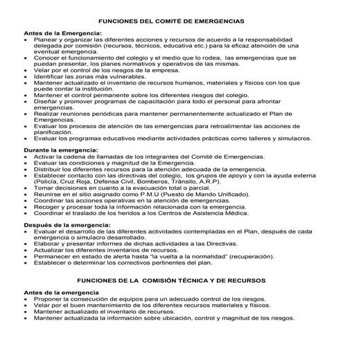 Funciones del comit de emergencias