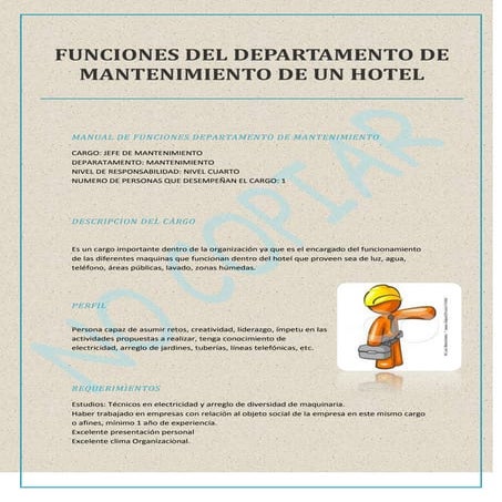 Funciones del departamento de mantenimiento de un hotel