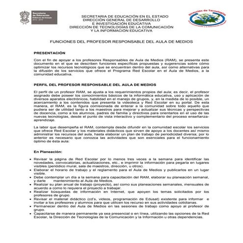 Funciones del Responsable de Aula de Medios.