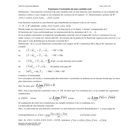 Unidad 3 funciones vectoriales de una variable real | PDF
