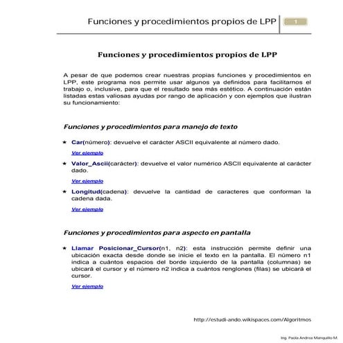 Funciones y procedimientos propios de LPP