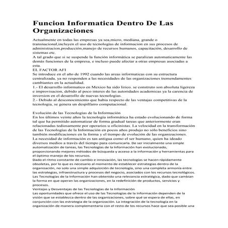 Funcion informatica dentro de las organizaciones