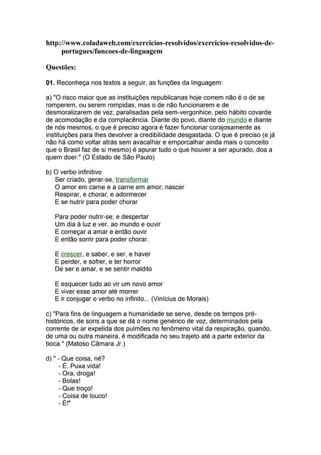 Funcoes da linguagem atividades