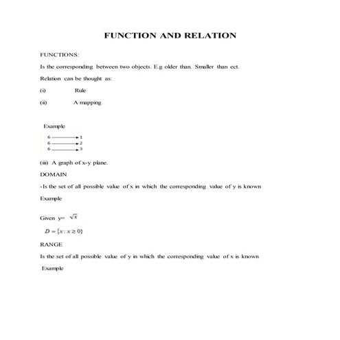 FUNCTION AND RELATION | DOCX | Physics | Science