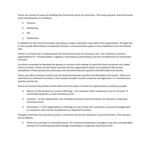 Functional areas of a business