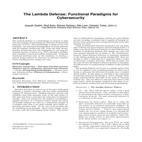 The Lambda Defense Functional Paradigms for Cyber Security