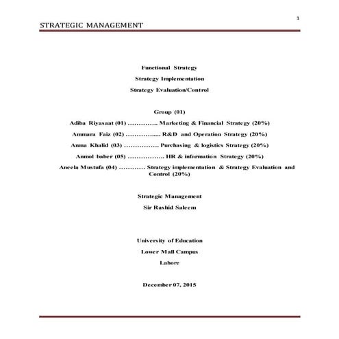 Strategic management Functional strategy Strategy Implementation ...