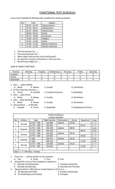 Functional Text Schedule
