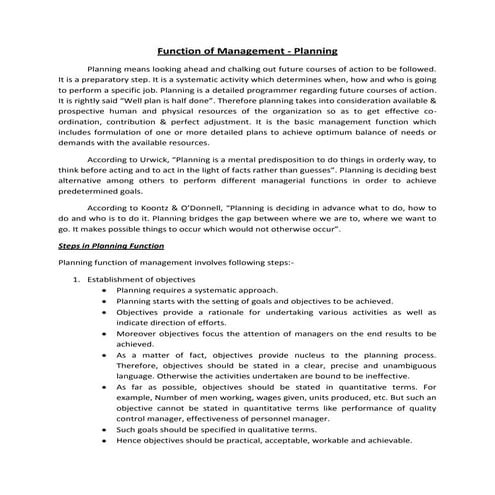 Function of management   planning