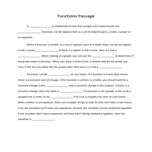 Functions fill in the blank passage