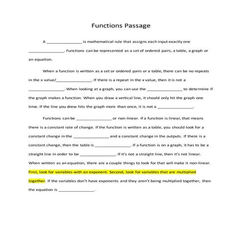 Functions fill in the blank passage