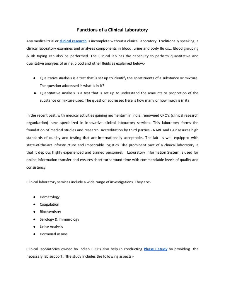 Functions of a clinical laboratory
