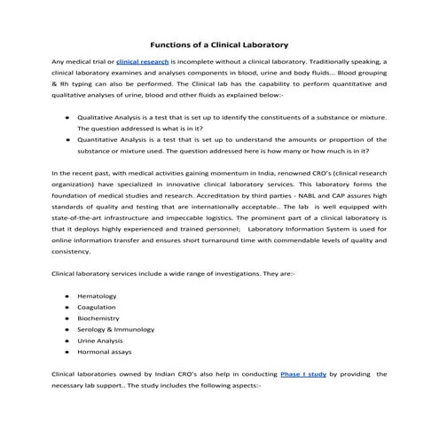 Functions of a clinical laboratory | PDF