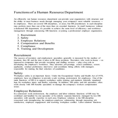 Functions of a human resource department 