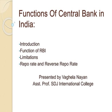 Functions of central bank in india
