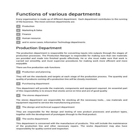 Functions of different company departments | PDF