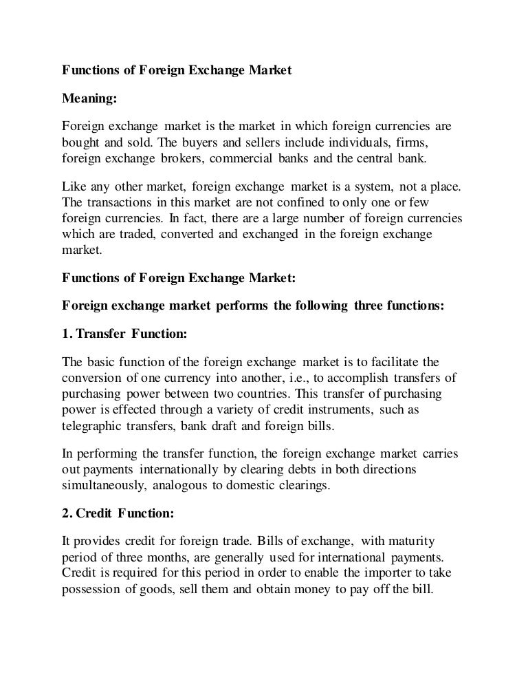 Functions of foreign exchange market