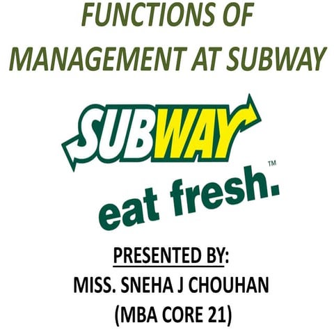 Functions Of Management At Subway (Planning, Organising, Directing, Staffing,...