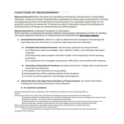 Functions of measurement