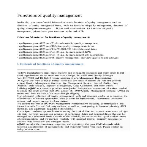 Functions of quality management