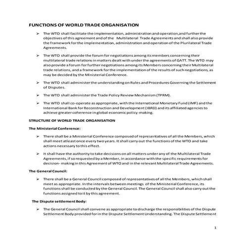 Functions of world trade organisation | DOCX