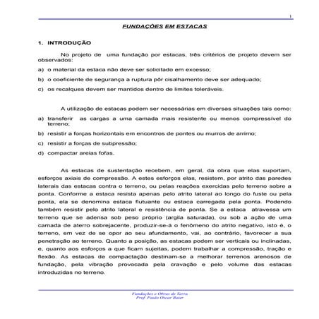 Fundações em estaca sa