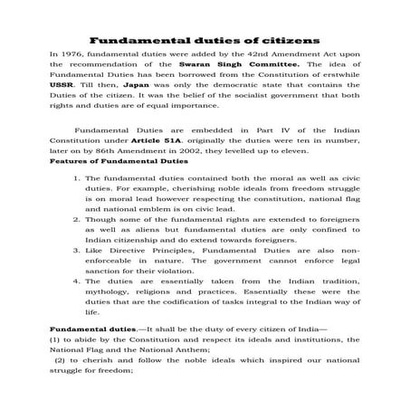 Fundamental duties of citizens B.Ed Paper 2 Contemporary India and Education