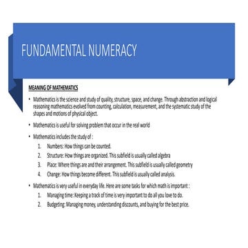 Fundamental Numeracy....................