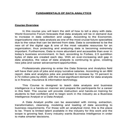 Fundamental of data analytics