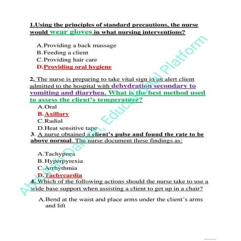 Fundamental of Nursing 1st semester BSN mcqs with answer key,Educational Plat...