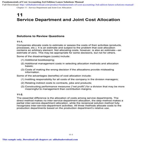 Fundamentals of Cost Accounting 3rd Edition Lanen Solutions Manual | PDF