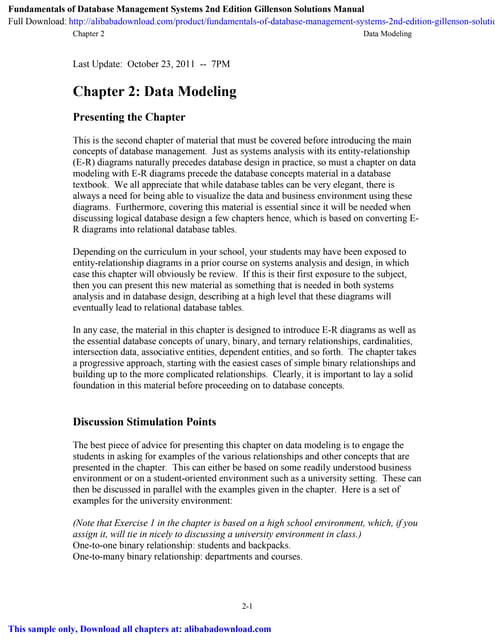 Fundamentals of Database Management Systems 2nd Edition Gillenson Solutions Manual | PDF