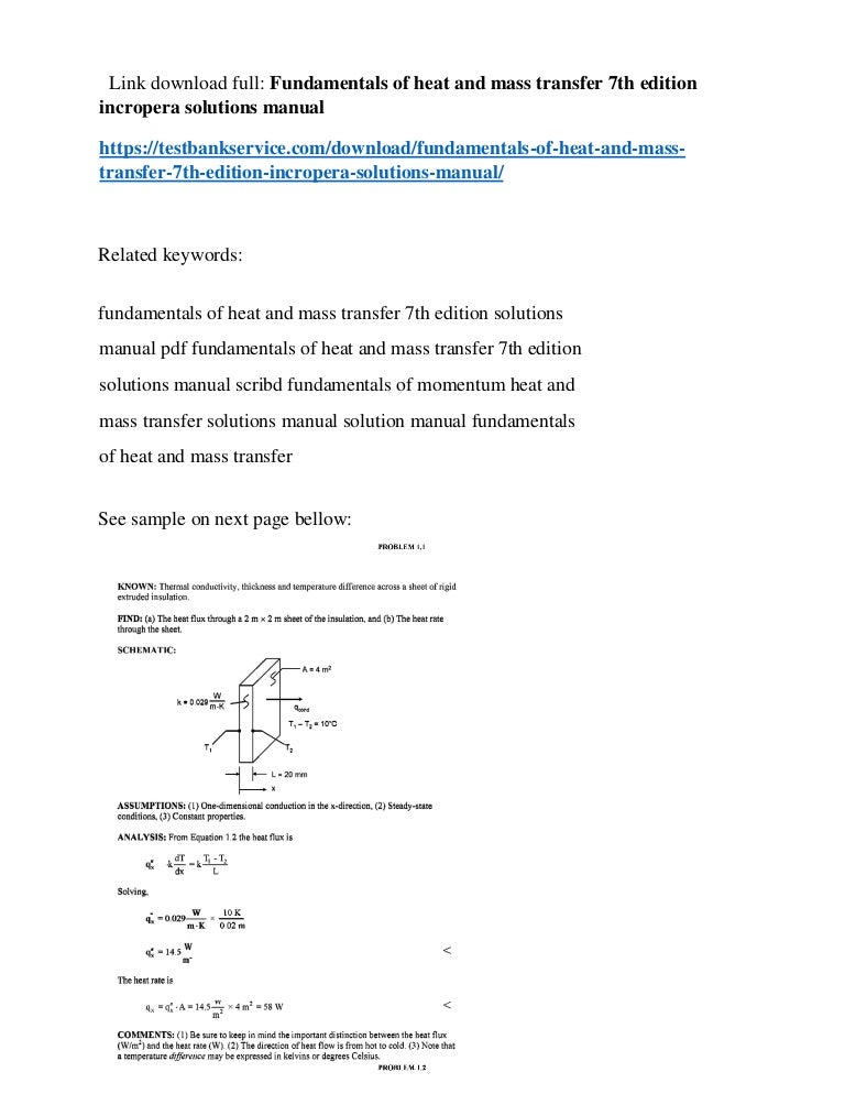 Download Fundamentals Of Heat And Mass Transfer 7th Edition Incropera