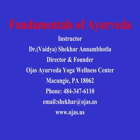 Fundamentals Of Ayurveda