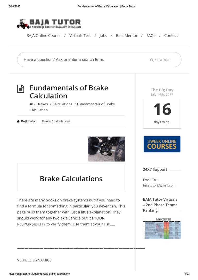 Fundamentals of brake calculation