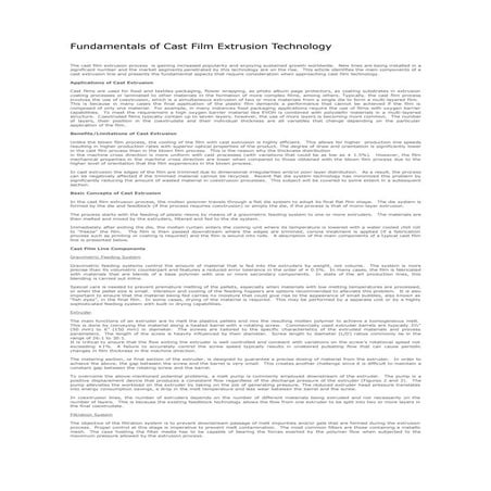 Fundamentals of cast film extrusion technology