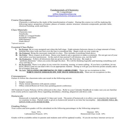 Fundamentals of chemistry syllabus