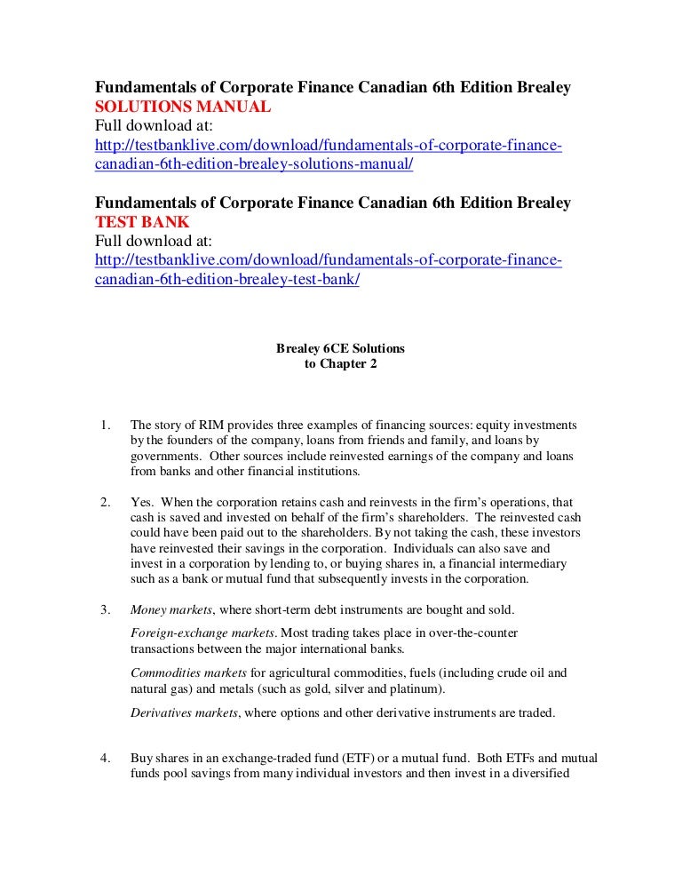 Fundamentals of corporate finance canadian 6th edition brealey soluti…