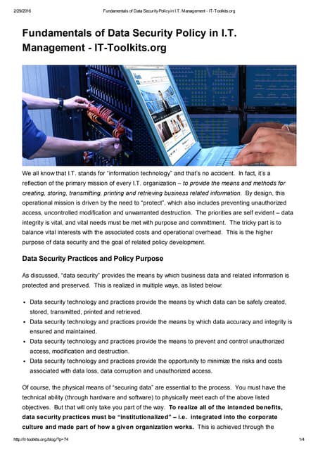 Fundamentals of data security policy in i.t. management   it-toolkits